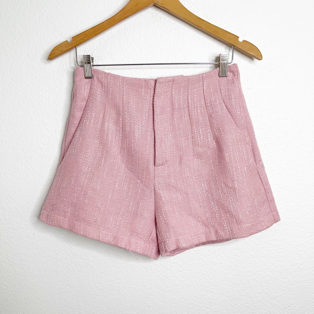 Entro Pink Tweed High Waisted Shorts Metallic Sparkle Tailored Small